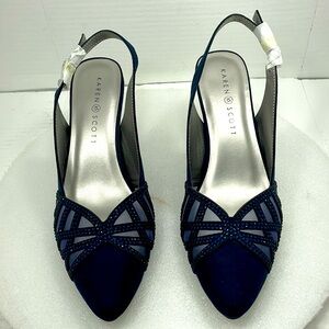 Karen Scott Gillis Buckle Slip On Pumps, Navy Blue, Women Size 9.5  Item#406/407